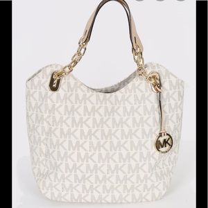 Michael Kors white, brown and gold shoulder bag